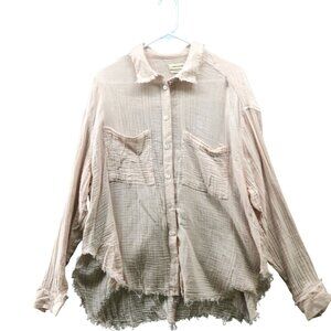 Urban Outfitter Luca Cotton Button Down Shirt Womens L Pink Long Sleeve Gauzy